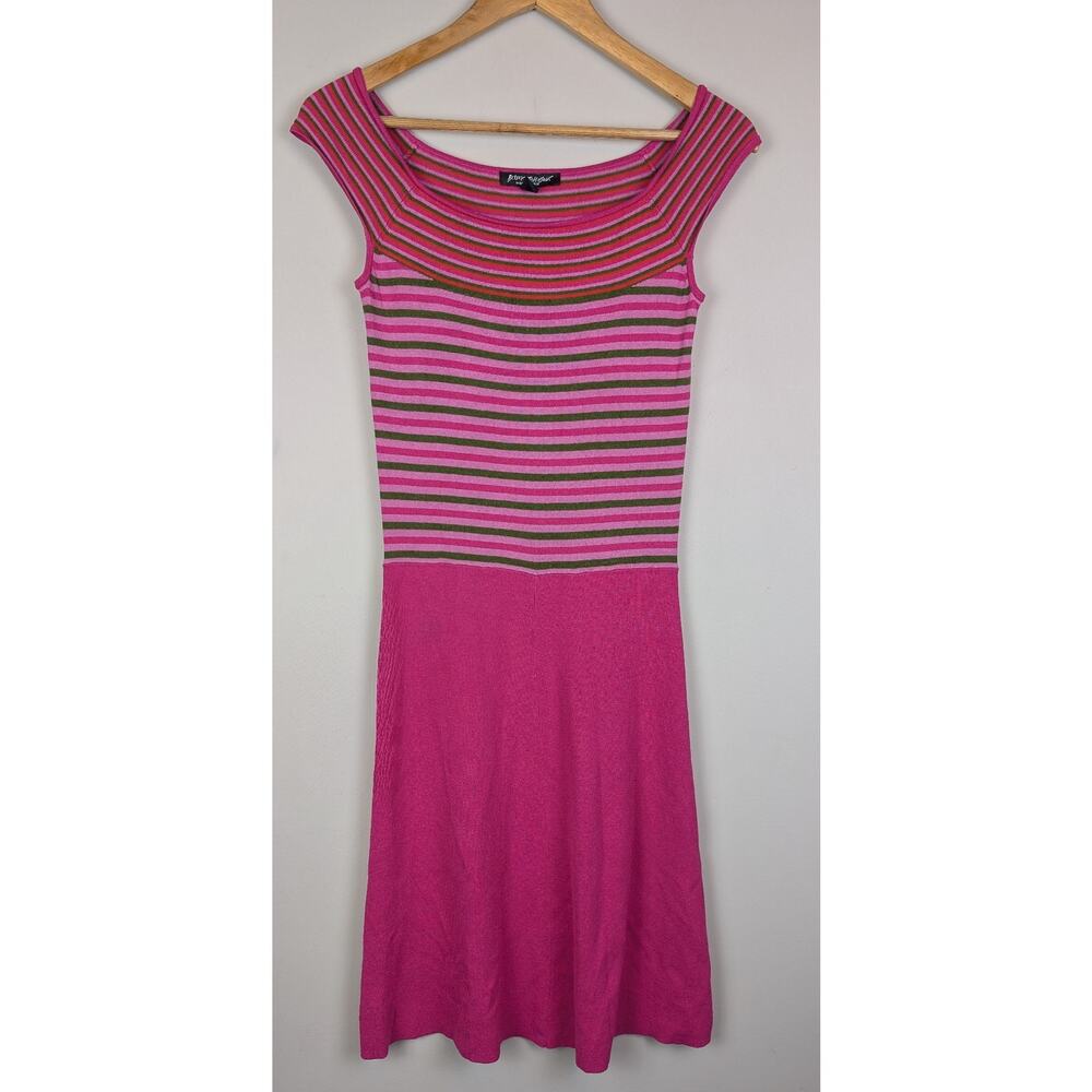 Vintage Betsey Johnson New York Stripe Knit Dress Pink/Green M
